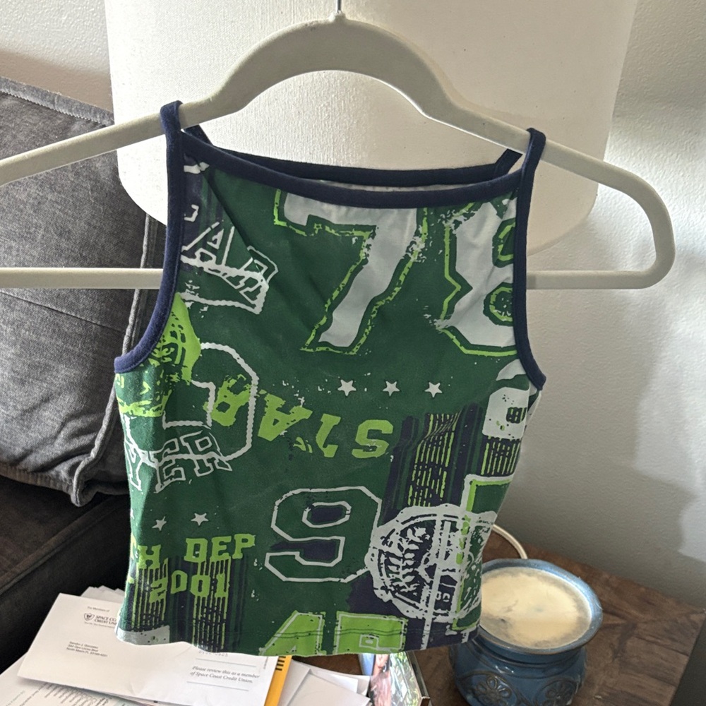 Bogs Green Graphic Tank Top with Navy Trim